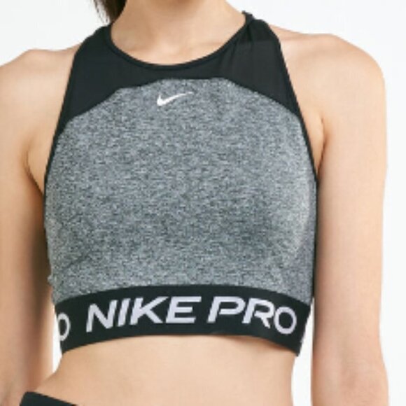 NIKE Pro Training Longline Crop Top Dri-Fit Technology Gray Black Size Small - Picture 1 of 9